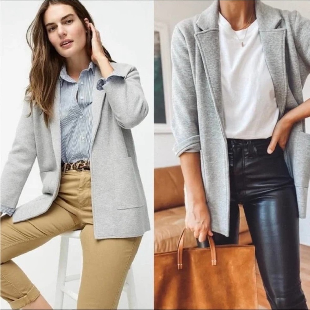 J. Crew Light Gray Colored Sophie Open Front Sweater Blazer - Picture 1 of 9